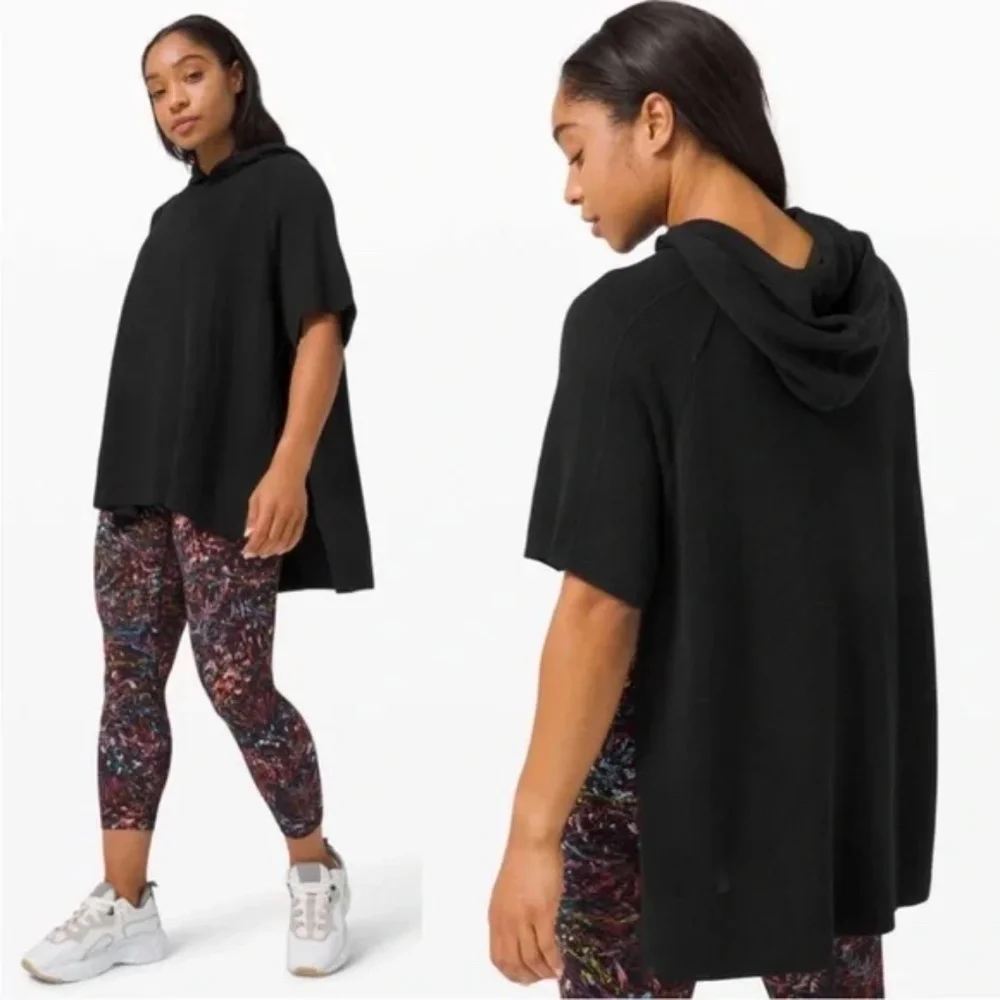 Lululemon Opened Up Poncho Black Cashmere Blend Hooded S